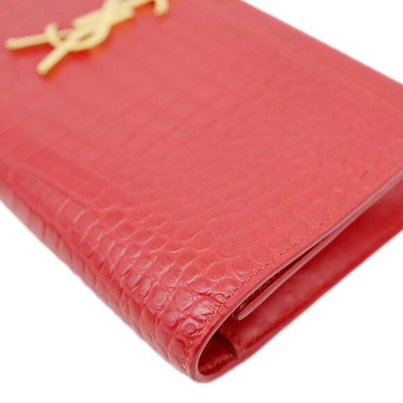 Yves Saint Laurent Kate Tassel Crocodile Embossed Leather Wallet Red - Picture 5 of 12